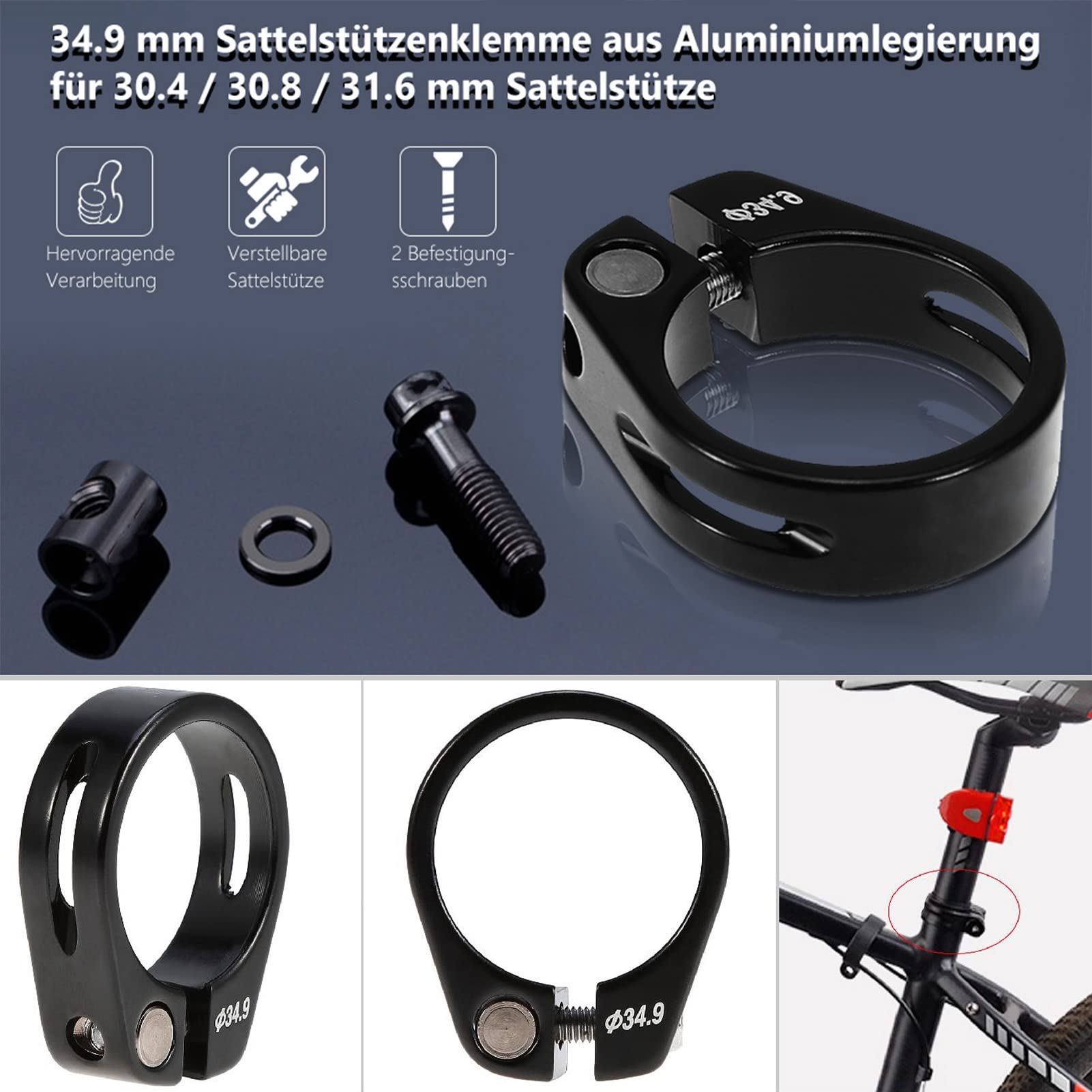 Lot De 4 Colliers De Selle De Vélo En Alliage Alu - Libération Rapide, Taille 34.9 Mm, Pour VTT, Route, Vélos Pliants