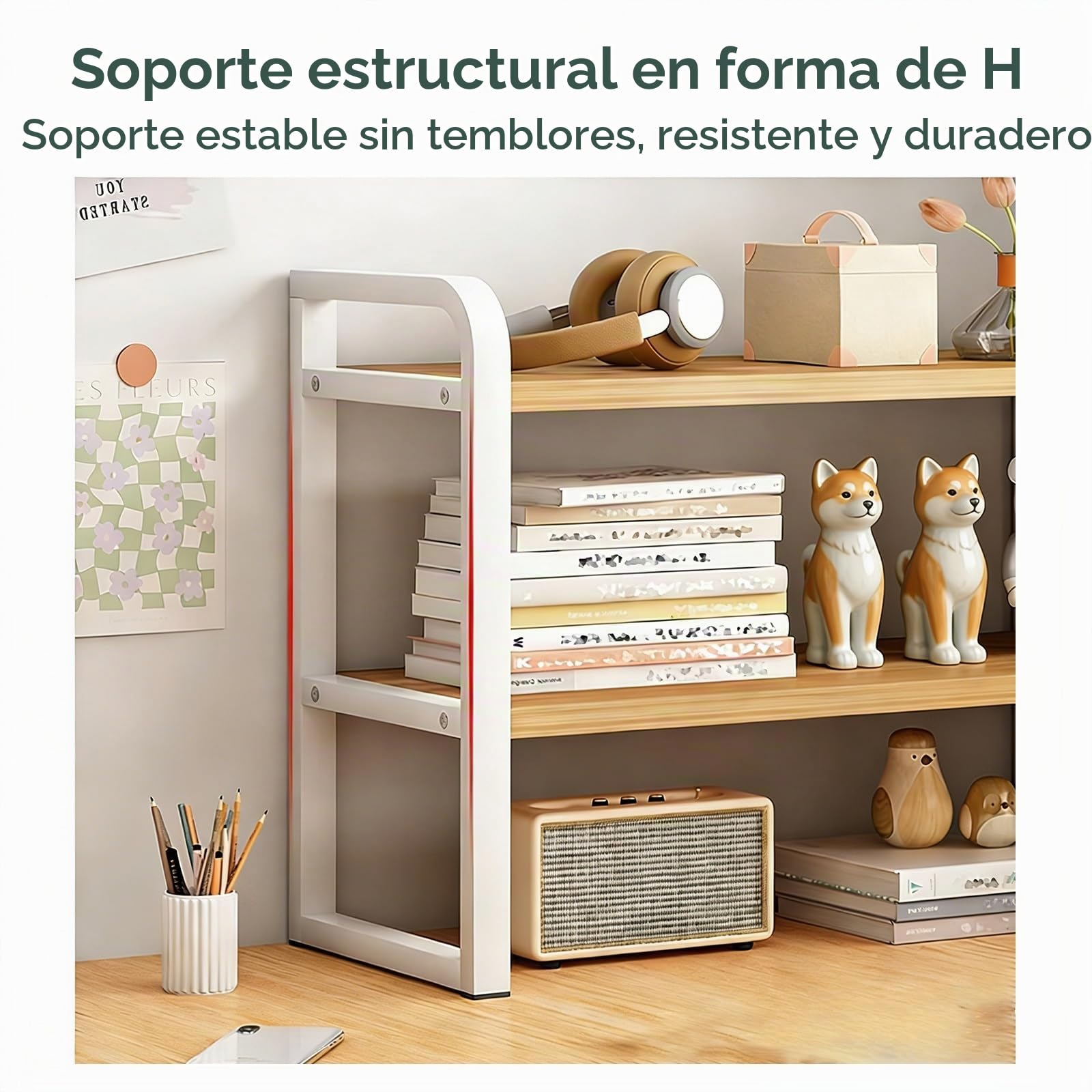 Estantería de Sobremesa Libros, Organizador de Estantería de Escritorio, 3 Niveles, Estantes Ajustables, para Dormitorio, Oficina, Mesas de Computadora, Cocinas