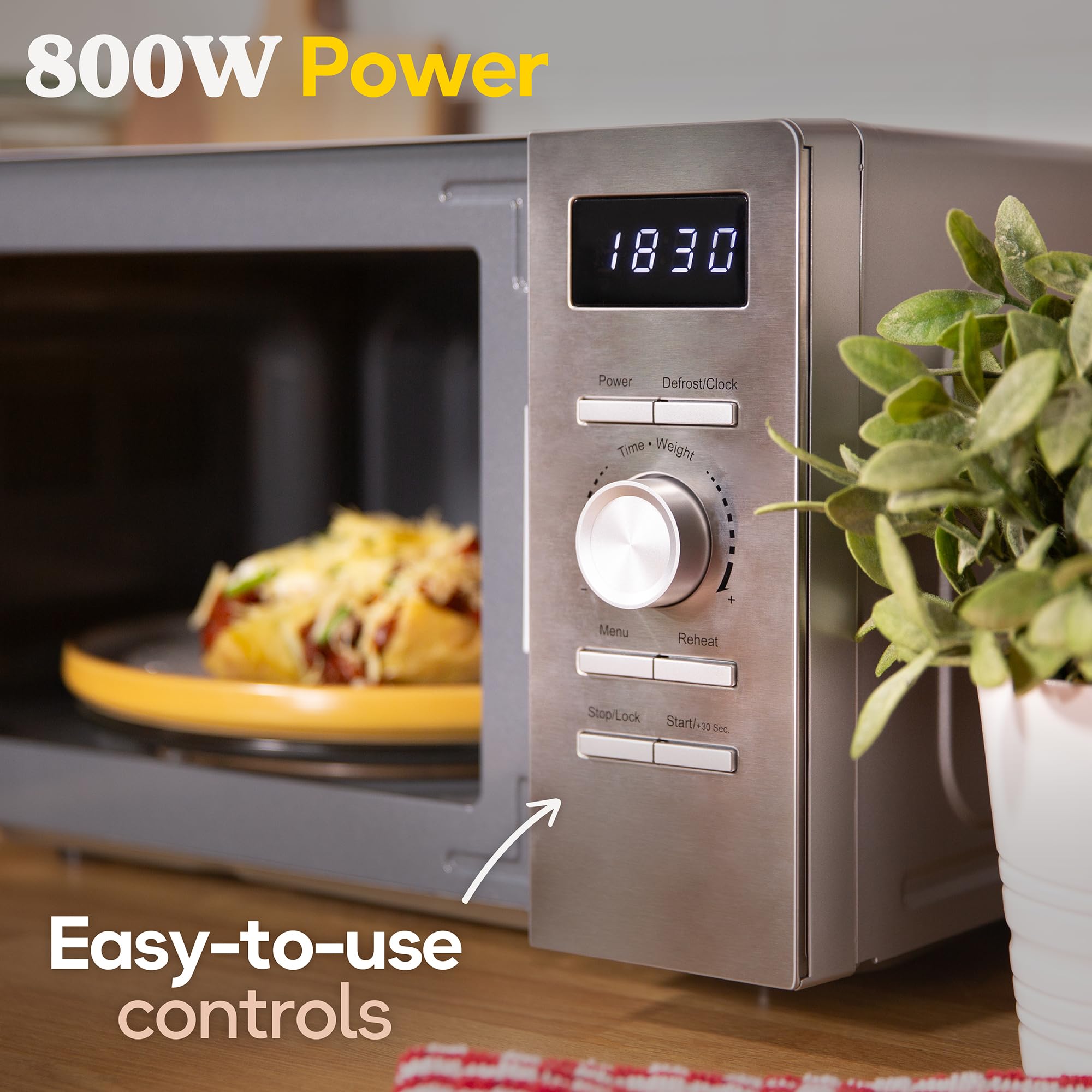 Russell Hobbs Micro-onde numérique en acier inoxydable 20 litres 800 W Solo Digital avec 5 niveaux de puissance, fonction de décongélation et nettoyage facile, minuterie de 60 minutes, 8 menus