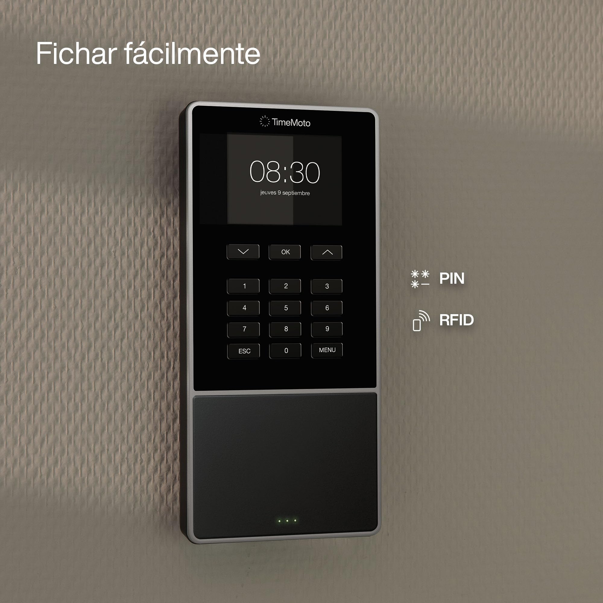 Terminal de fichaje basado en la nube TimeMoto TM-616 con lector de tarjetas RFID y PIN, para hasta 200 usuarios, fichajes, gestión de horarios, control de presencia, informes de horas trabajadas