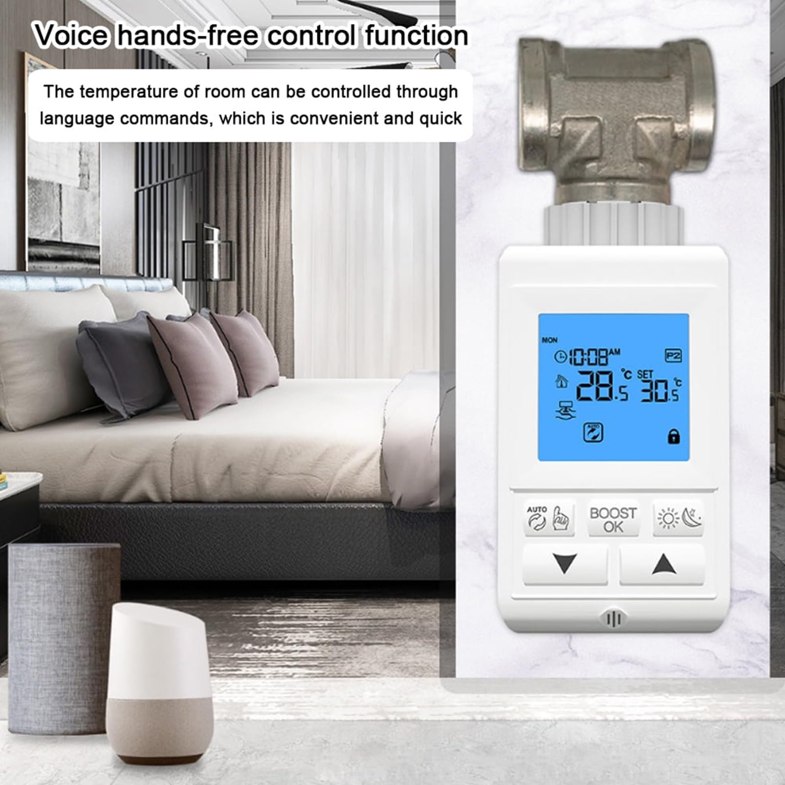 Valvola termostatica intelligente per radiatore, valvola termostatica programmabile, controllo vocale e funzione di controllo APP, controller digitale intelligente per il riscaldamento centra
