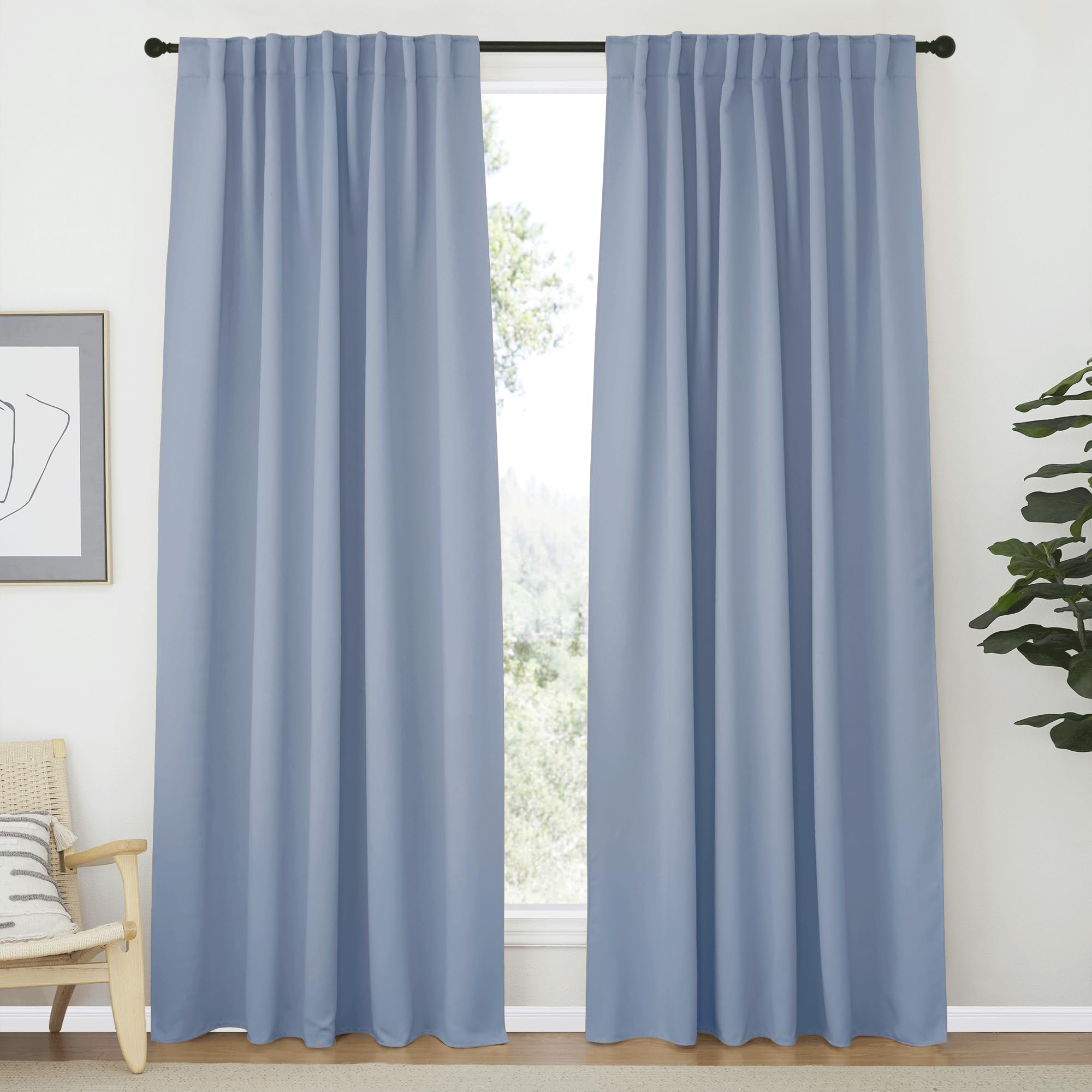 NICETOWN Living Room Blackout Draperies Curtains - (Vintage Blue Color) W70 x L84, 2 Panels, Home Decoration Window Blackout Drape Panels for Patio Door