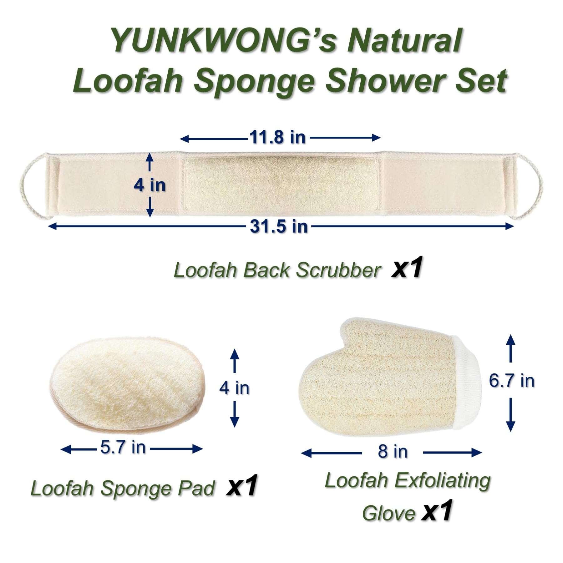 Esponja de lufa natural, exfoliante corporal para hombres y mujeres, lufa con asa, exfoliante de espalda para juego de ducha, limpia profundamente y vigoriza tu piel (3 piezas en caja)