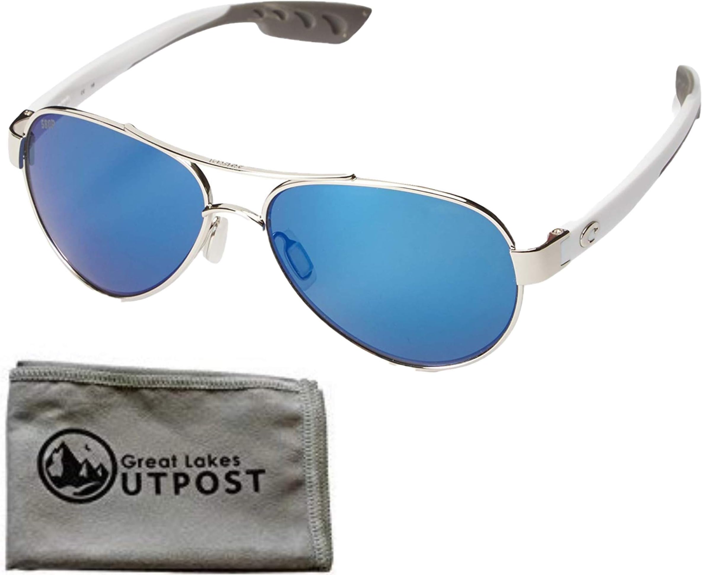 Costa del Mar Loreto Blue Mirror 580P Palladium w/White Temples Frame Sunglasses w/Cloth
