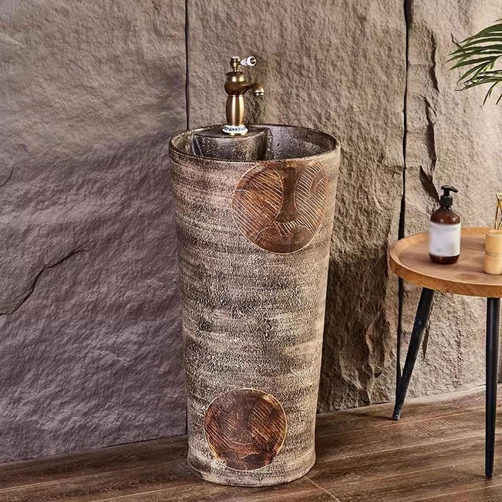 Bathroom Countertop Vessel Sink Garden Floor-standing Washbasin Outdoor Bathroom Pedestal Basin Home Balcony Pedestal Sink Vanity