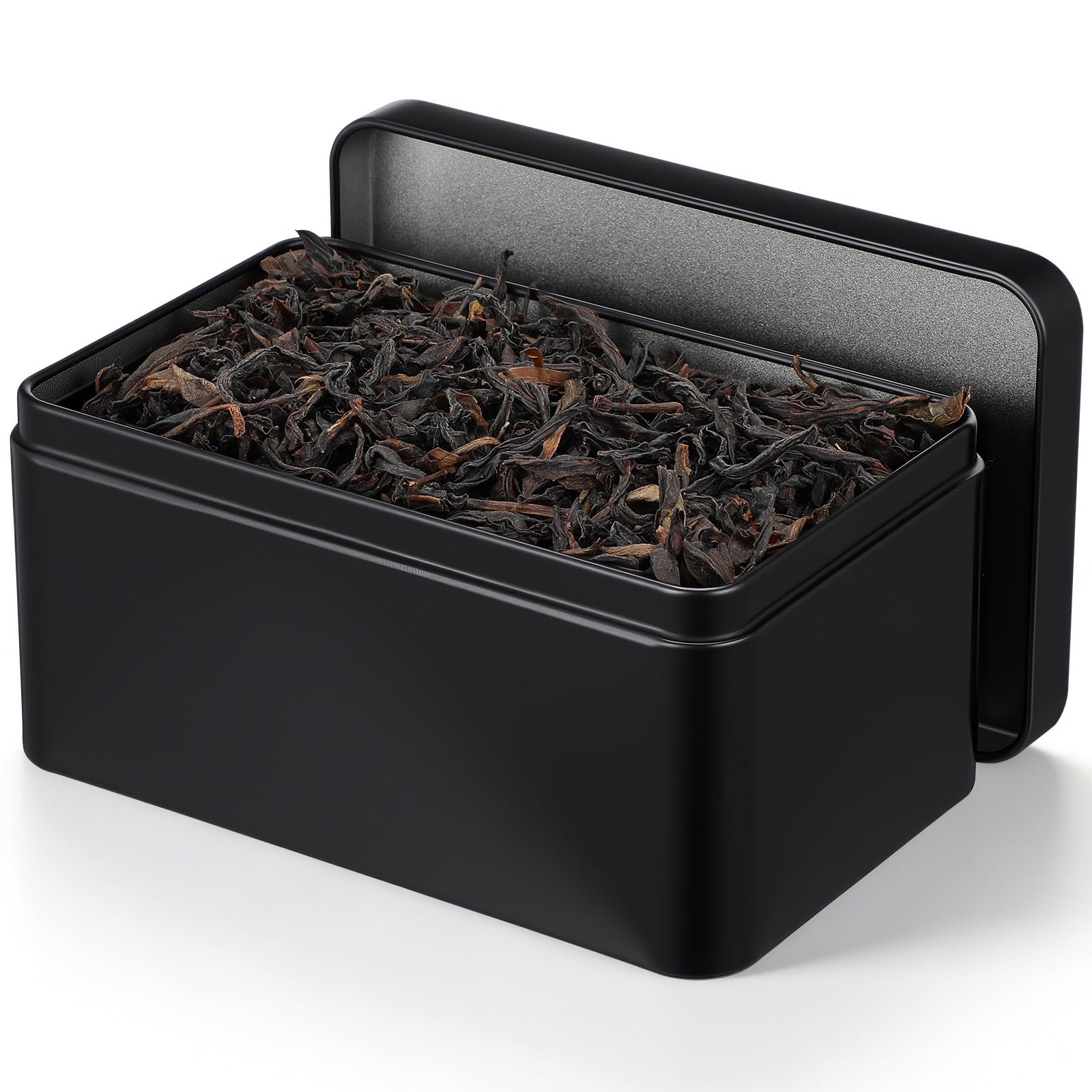 jojofuny Caja de Hojalata Organizador Compacto Rectangular Negra para Almacenar Té Bordes sin Costuras y Cierre Fácil para Almacenamiento Hogar y Viajes