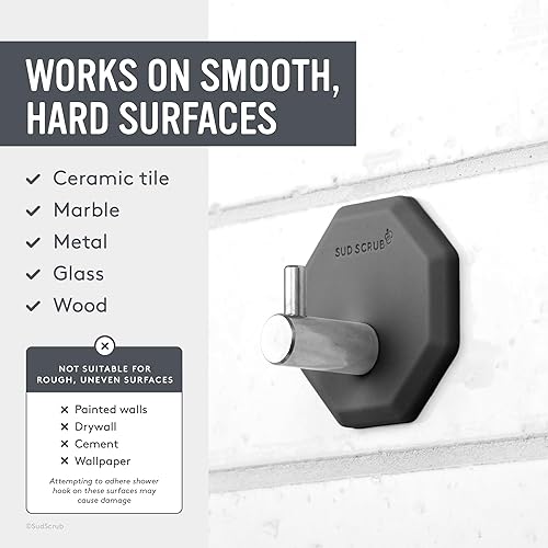Miniatura 18 de Sud Scrub Gancho de ducha antimicrobiano, ganchos autoadhesivos para pared de ducha, ganchos de pared extraíbles resistentes, ganchos para colgar