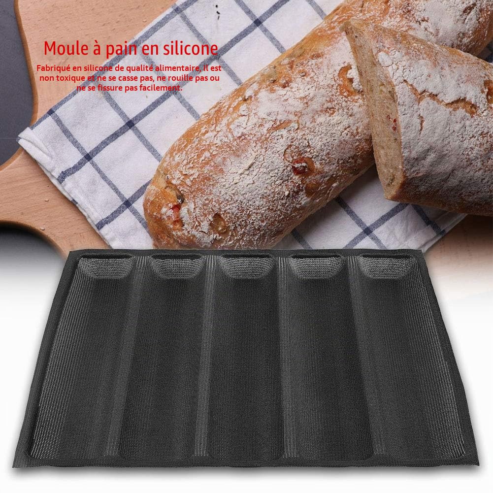 MAGT Moule à Pain Français Silicone, Moule à Baguette Silicone Moule Perforé Réutilisable Non Collé for Moules Perforé 5 Moules Utilisé pour Faire du Pain, de la Baguette