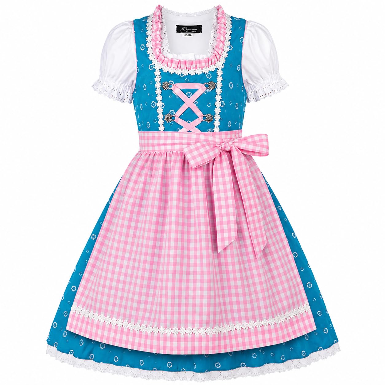Ramona Lippert® - Dzieci Dirndl dla dziewczynek - zestaw Dirndl NINA - turkusowy + różowy - w zestawie sukienka, fartuch i bluzka - świąteczny strój - rozmiar 86 do 164, turkusowy, 146-152