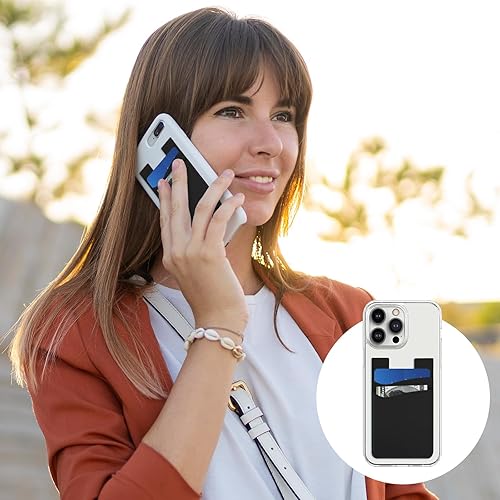 Miniatura 7 de 3 carteras de teléfono para la parte posterior de la funda del teléfono, soporte adhesivo de silicona para tarjetas de crédito, compatible con