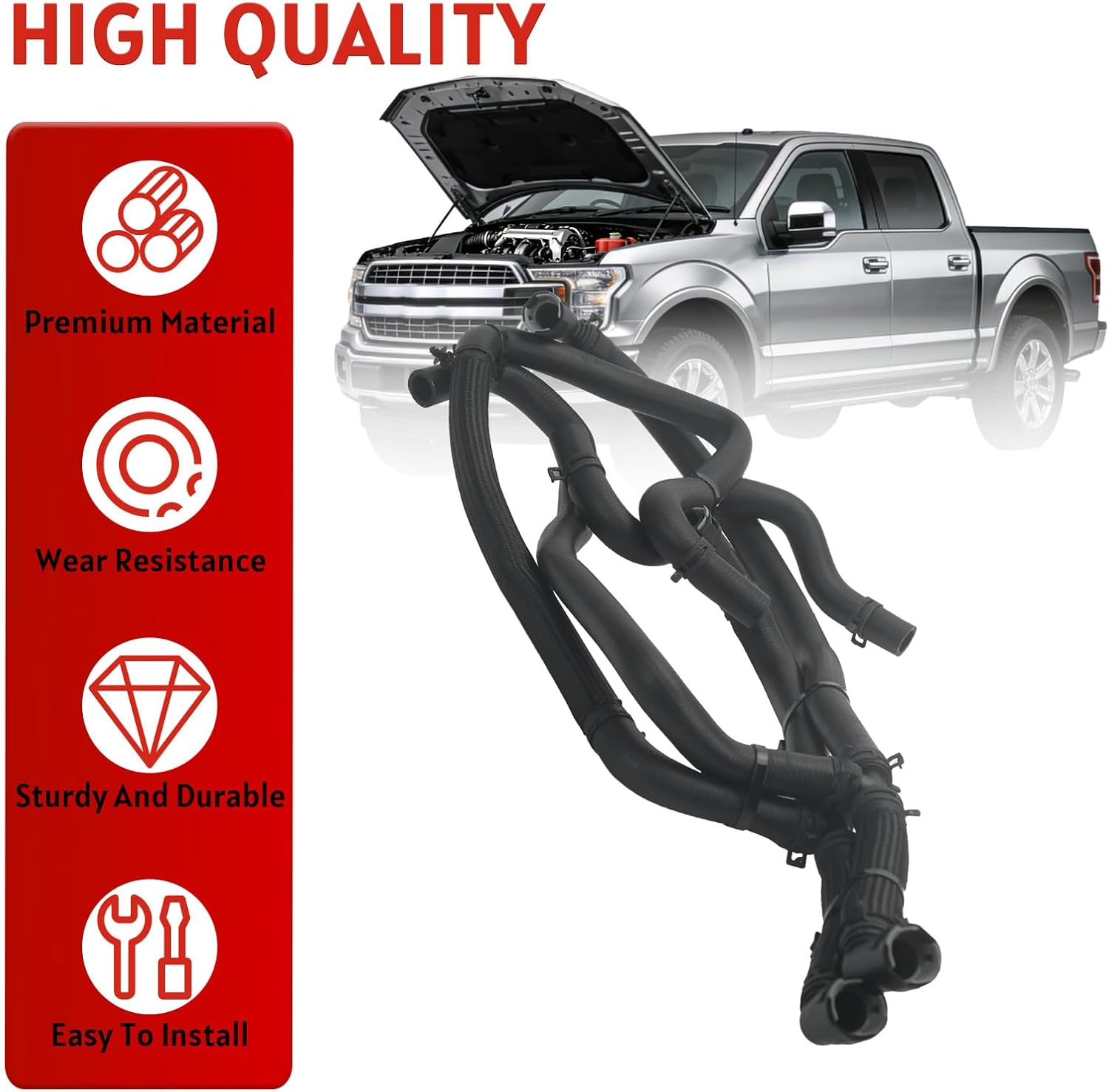 626-802 Engine Heater Hose Assembly Compatible with Ford F150 2015 2016 2017 V8 5.0L Replace# FL3Z18472K FL3Z18472G FL3Z18472H