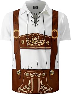 LINOCOUTON Herren Oktoberfest Deutsch Bayerisches Lederhose Drucken Kurzarm Hemd