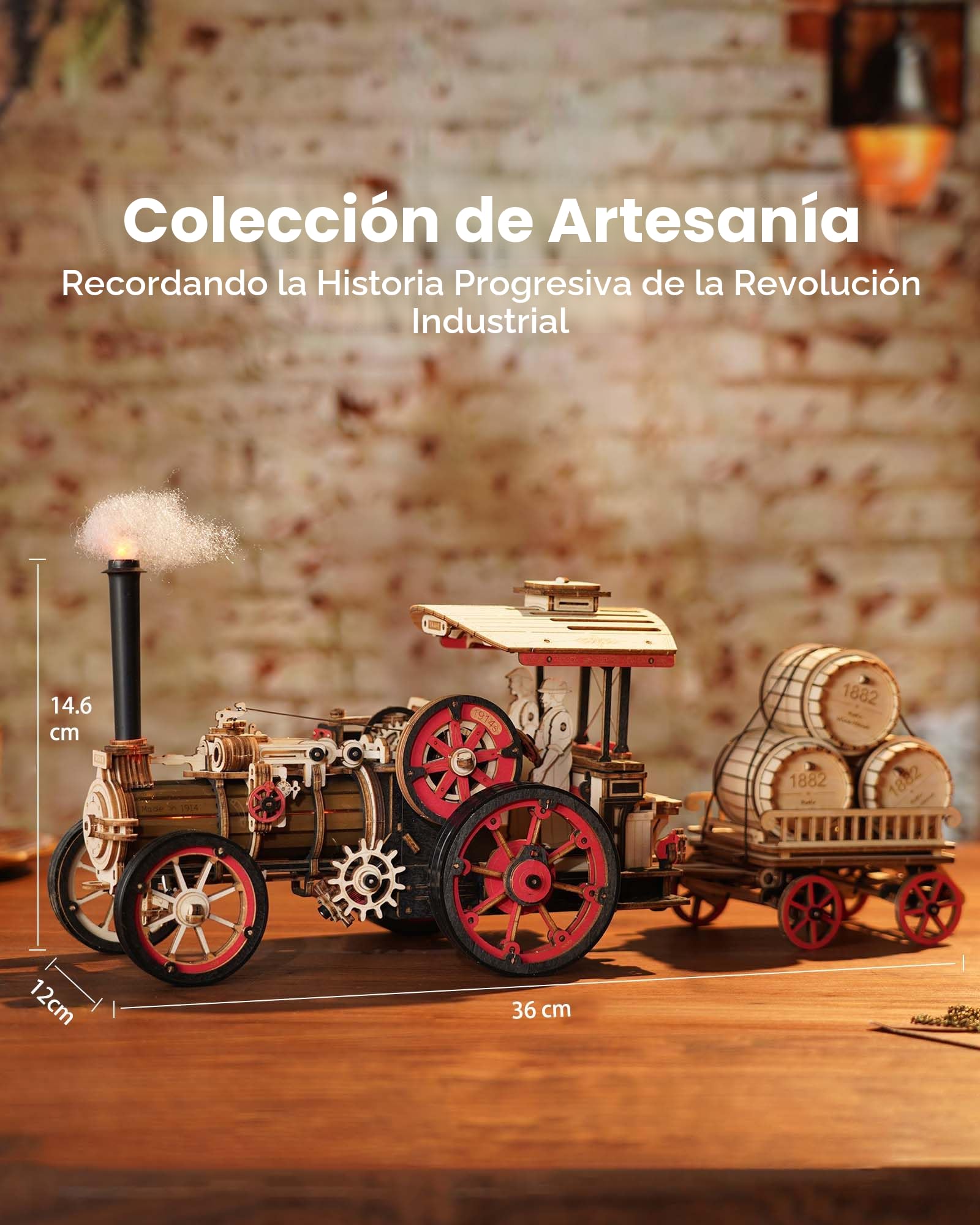 ROKR Puzzle 3D Madera Auto Maquetas para Construir Adultos, Kits de Modelos de Locomotoras de Vapor, Puzzle de madera para coche, 469 piezas, Steam Locomotive, LKA01