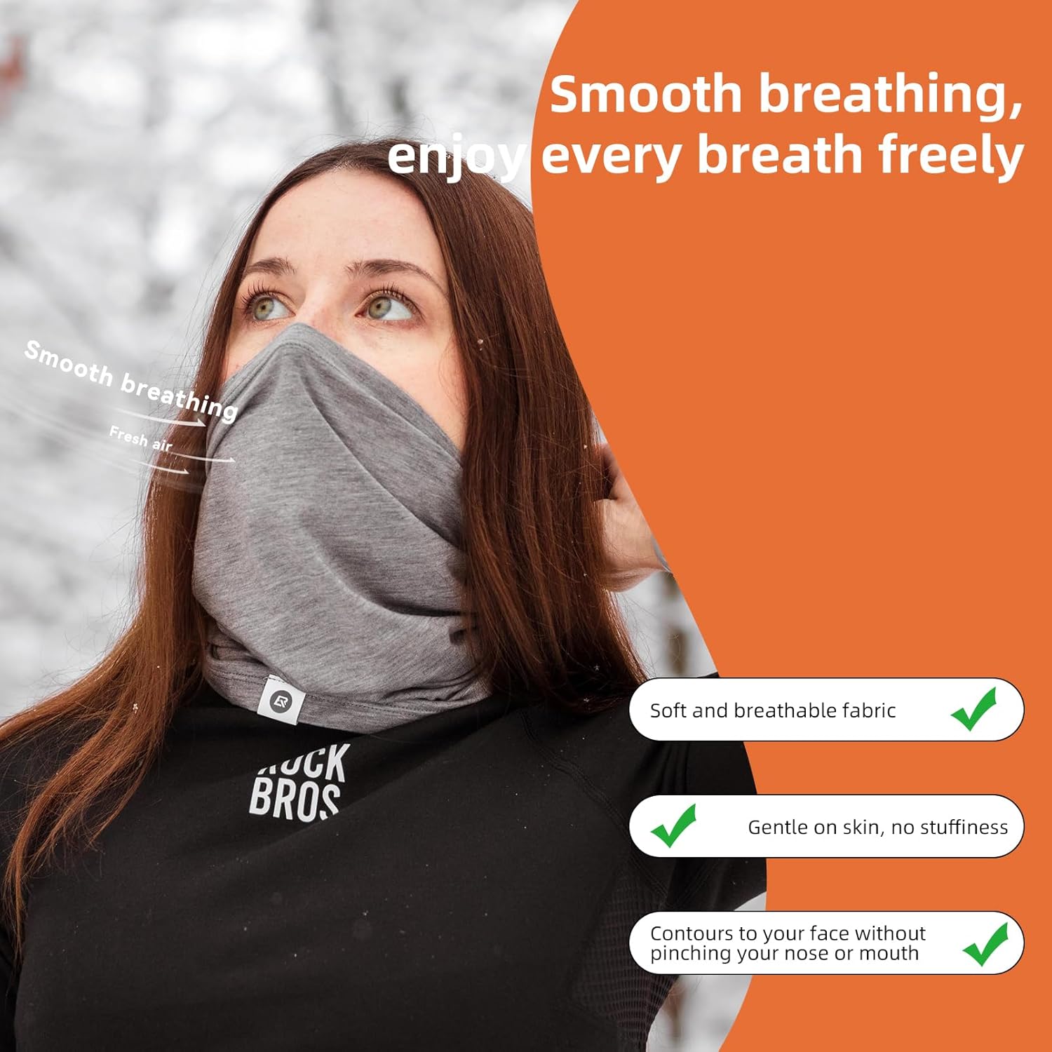 ROCKBROS Neck Gaiter for Men Women Winter Neck Warmer Breathable Windproof Elastic Half Face Mask for Cycling Running Hiking - Image 4