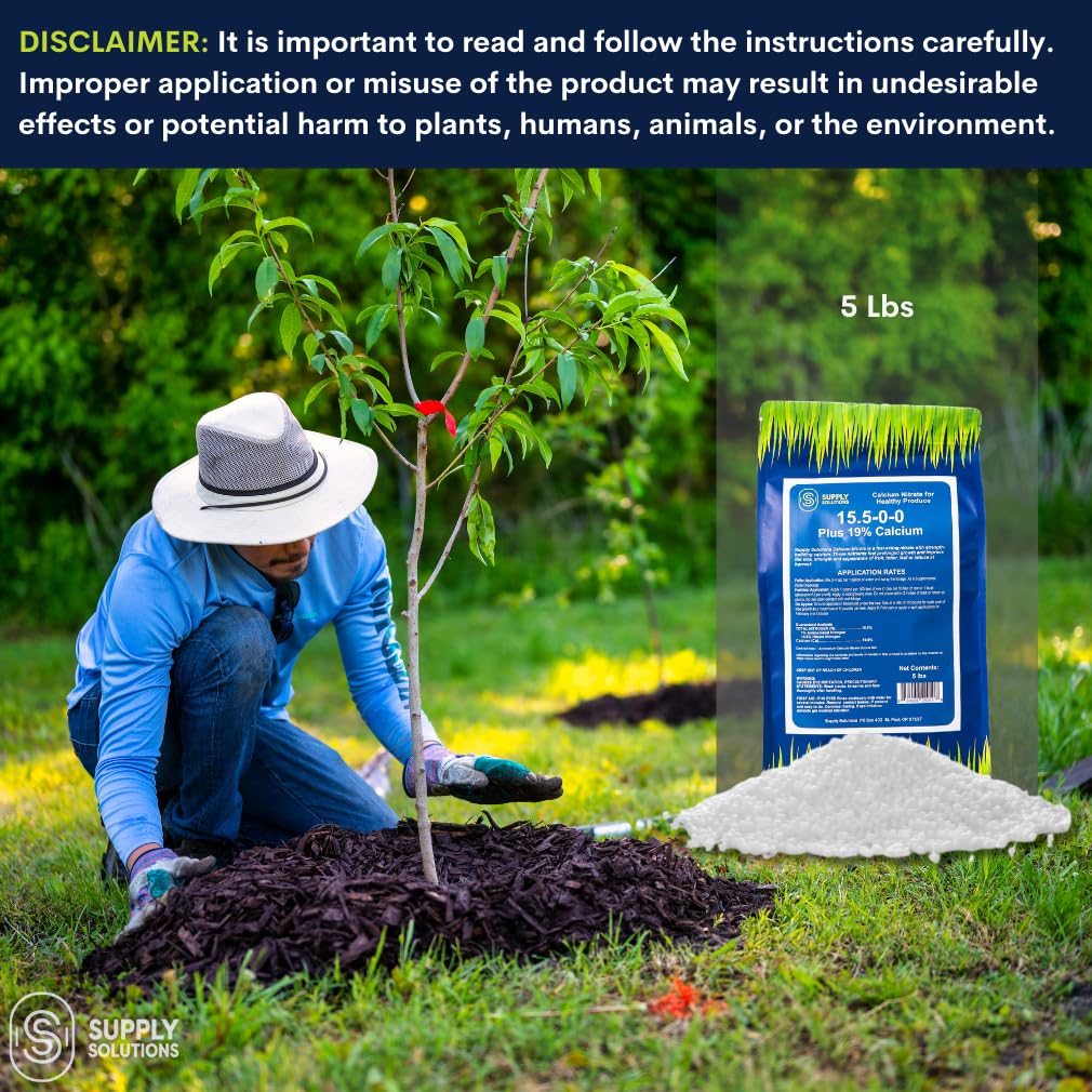 Supply Solutions Calcium Nitrate 15.5-0-0 + 19% Ca | Fast-Acting Water Soluble Fertilizer Prevents Blossom End Rot - Boosts Growth & Yield for Vegetables, Fruit, Gardens & Hydroponics (5 Pounds)
