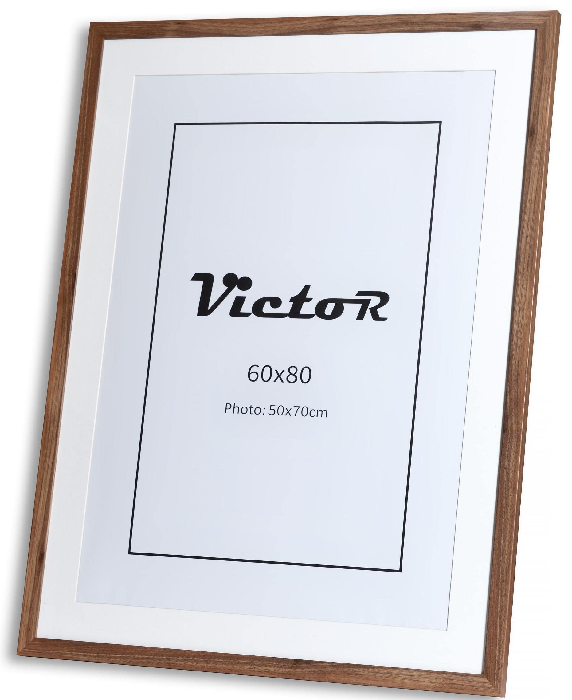 VictoR Bilderrahmen Passepartout Richter braun in 60x80 cm mit 50x70 Passepartout - Fotorahmen Holz - Leiste: 25x20mm - Bilderrahmen 60x80 braun