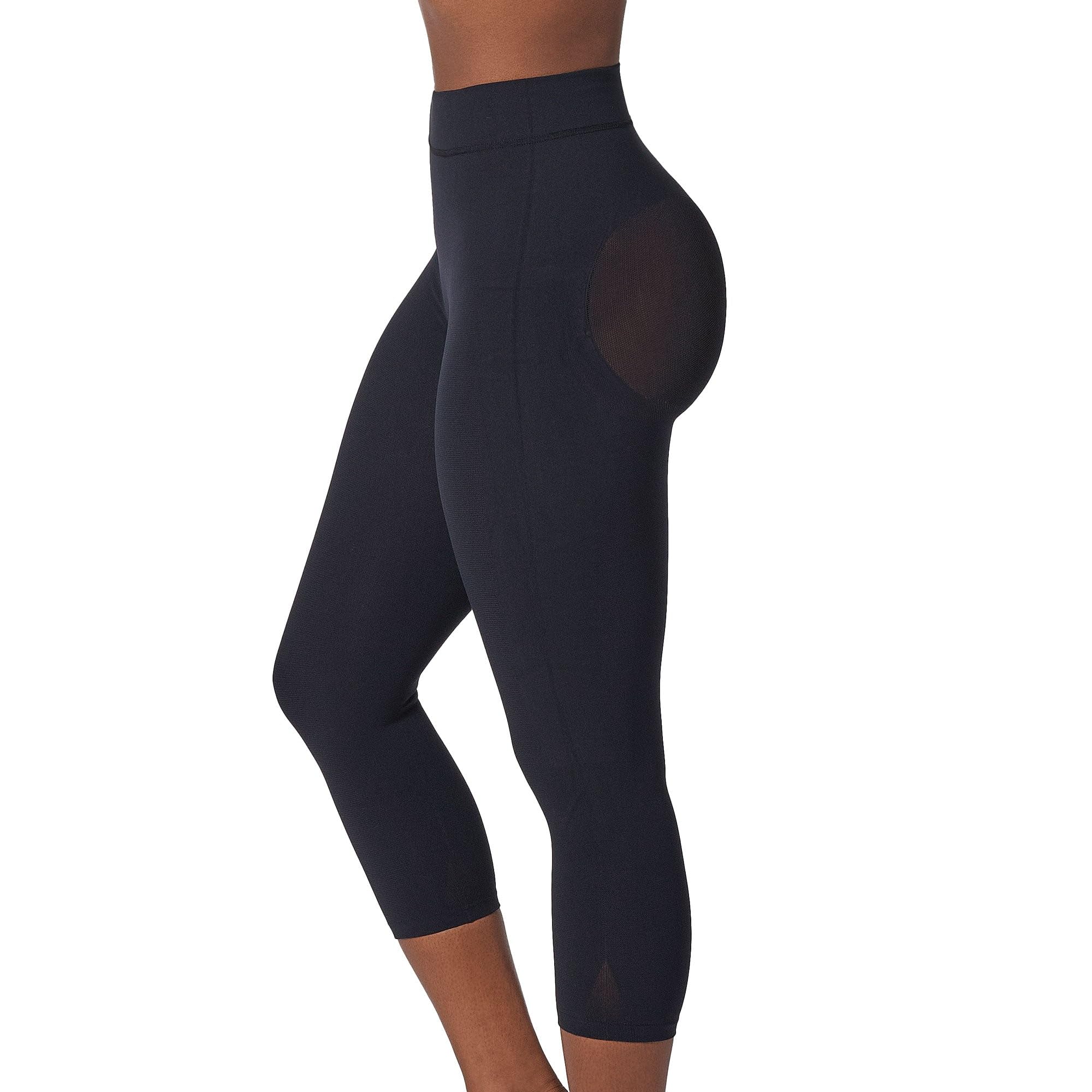 Leonisa Women's Black - Capri Shaper Shapewear Tummy Control Pants For Firm Support Tights Compression Leggings