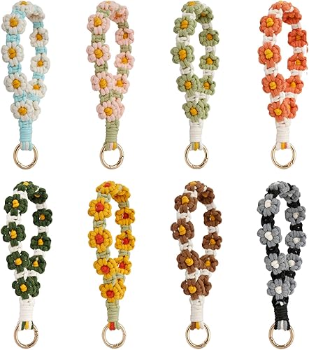 Miniatura 5 de Llavero de macramé duradero para mujer, estilo bohemio, hecho a mano, llavero con flores y flores, hecho a mano