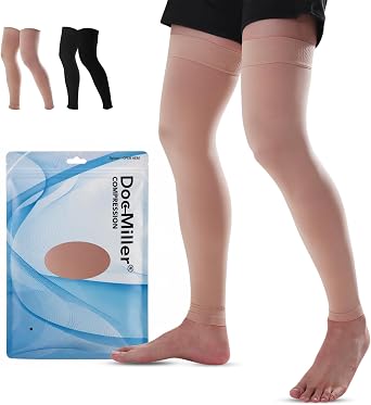 Doc Miller Thigh High Compression Socks for Women & Men, Footless 15-20 mmHg Compression Stockings for Circulation Support, Swelling, Varicose Veins, Travel, Work, Pregnancy & Daily Wear, 1 Pair