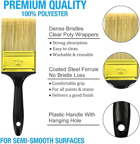 Miniatura 5 de Great Andrew - Juego de 5 pinceles de pintura de gran valor, multiuso (3 pulgadas, 2 pulgadas, 1.5 pulgadas, 1 pulgada plana y 1.5 pulgadas en