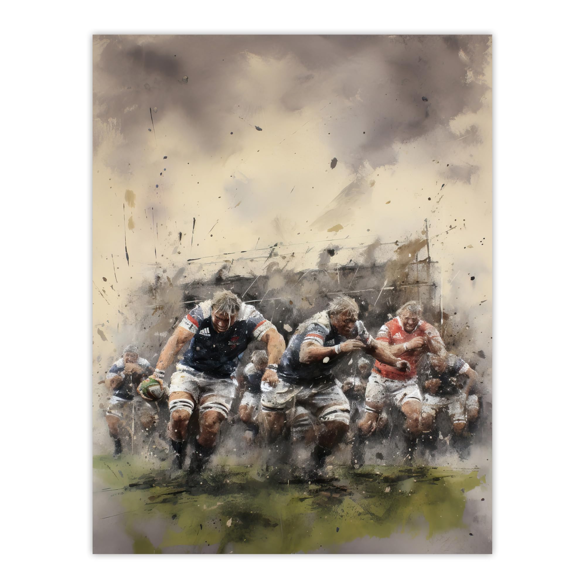 Artery8 Rugby Mud Bowl Pushing Forward Action Painting For Him Fan Man Cave Large Wall Art Poster Print Thick Paper 18X24 Inch