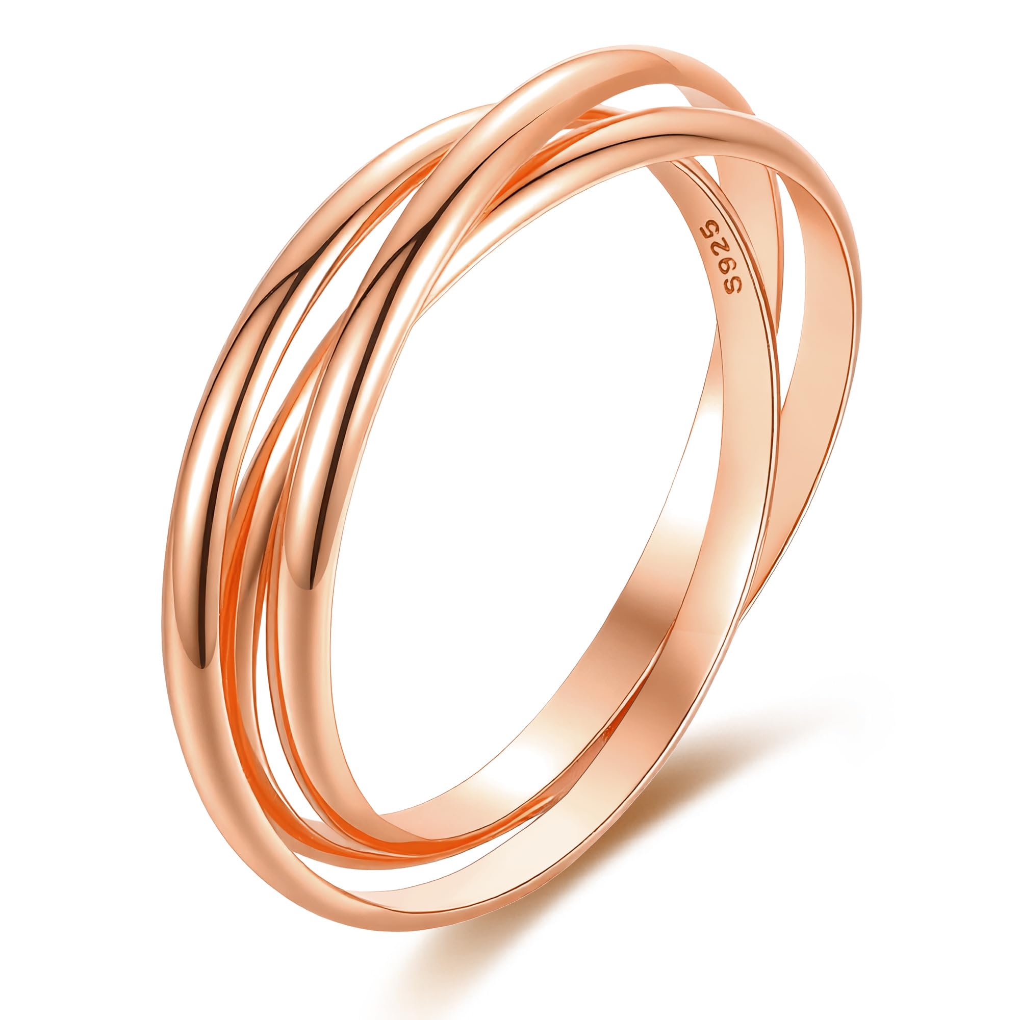 AIBELOPY 18K Gold Plated Interlocking Fidget Anxiety Ring 925 Sterling Silver Stackble Rings for Women Men Spinner Ring Minimalist Trendy Triple