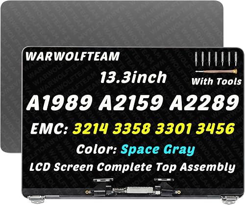 Replacement LCD Screen Display Assembly Compatible with MacBook Pro A1989 A2289 A2159 EMC 3214 EMC 3358 3456 3301 True Tone 2018 2019 2020 LCD Display (Space Gray)