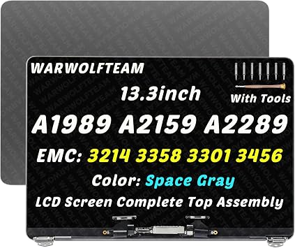 Replacement LCD Screen Display Assembly Compatible with MacBook Pro A1989 A2289 A2159 EMC 3214 EMC 3358 3456 3301 True Tone 2018 2019 2020 LCD Display Space Gray