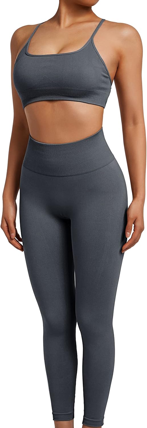 SUUKSESS Women Seamless Workout Sets Strappy Sports Bra High Waist Booty Leggings Outfits - Image 2