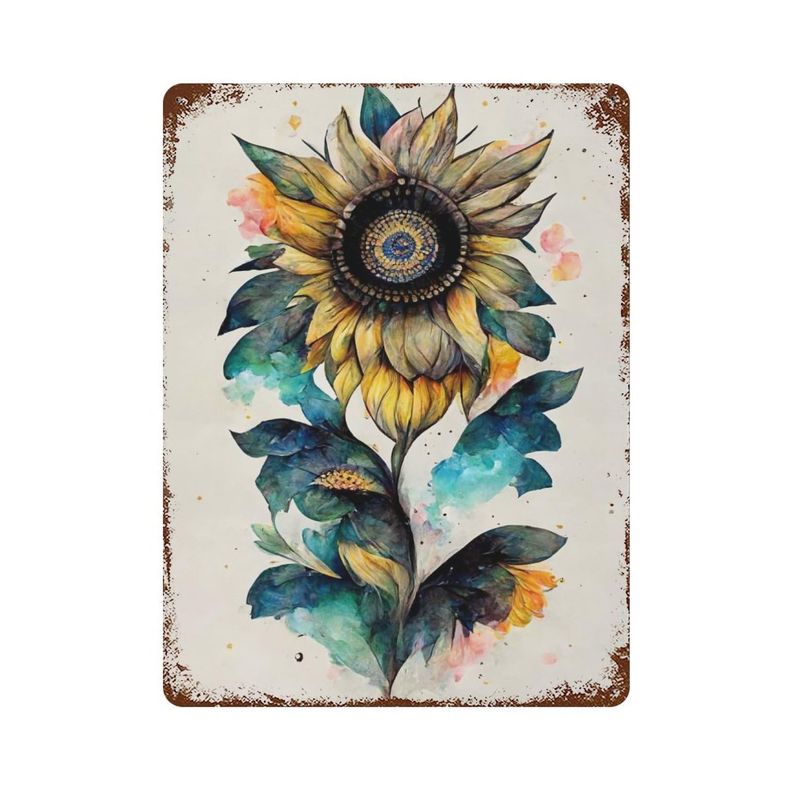 Detailed Sunflower Drawing Weathered Tin Sign 15.7"x11.8", Ideal for Basement, Hobby Room And Garage Decor