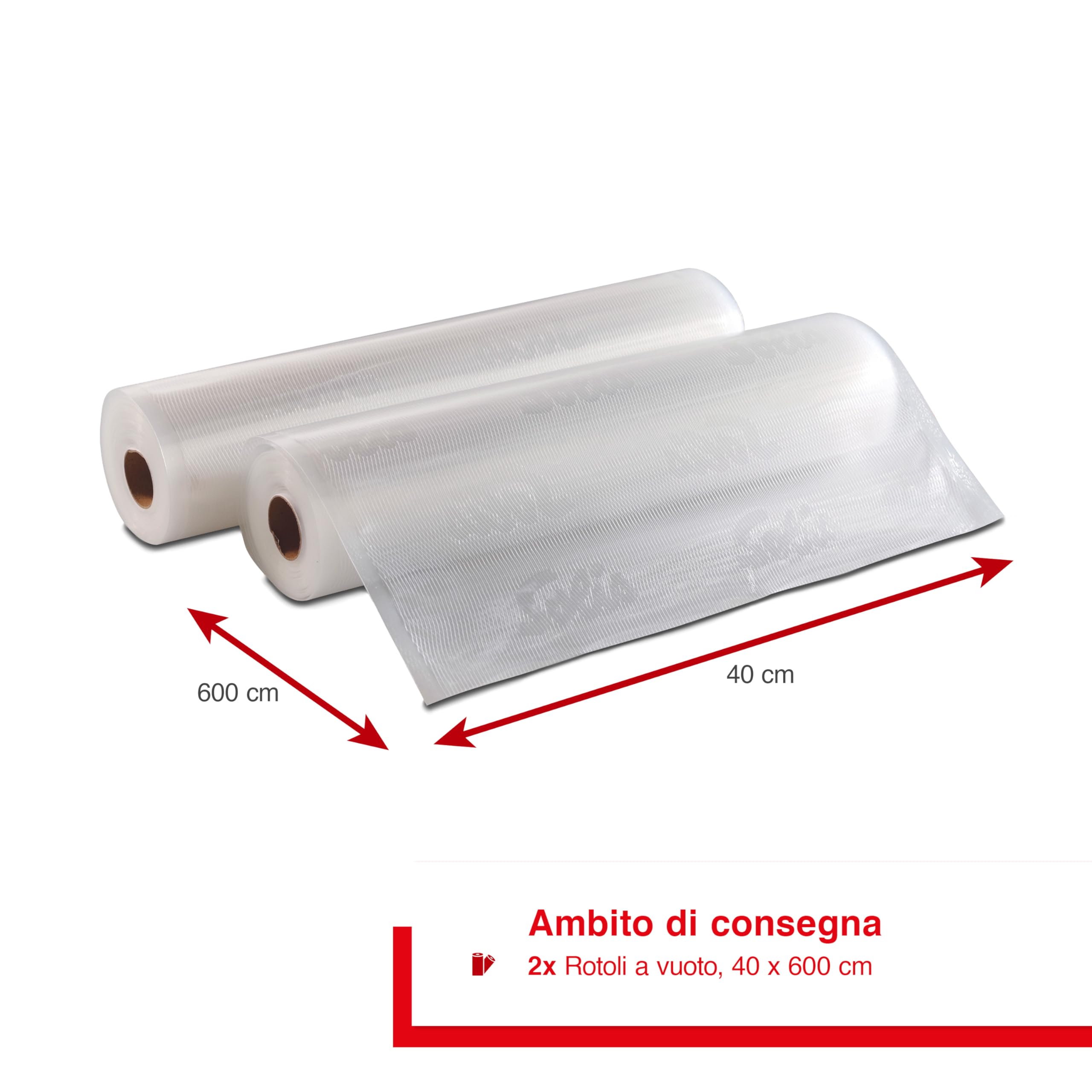 Solis Pellicola per sottovuoto, 40 x 600 cm | Solo per macchine sottovuoto con rotoli da 40 cm, senza BPA e per alimenti, spessore 110 µm, robusto e riutilizzabile