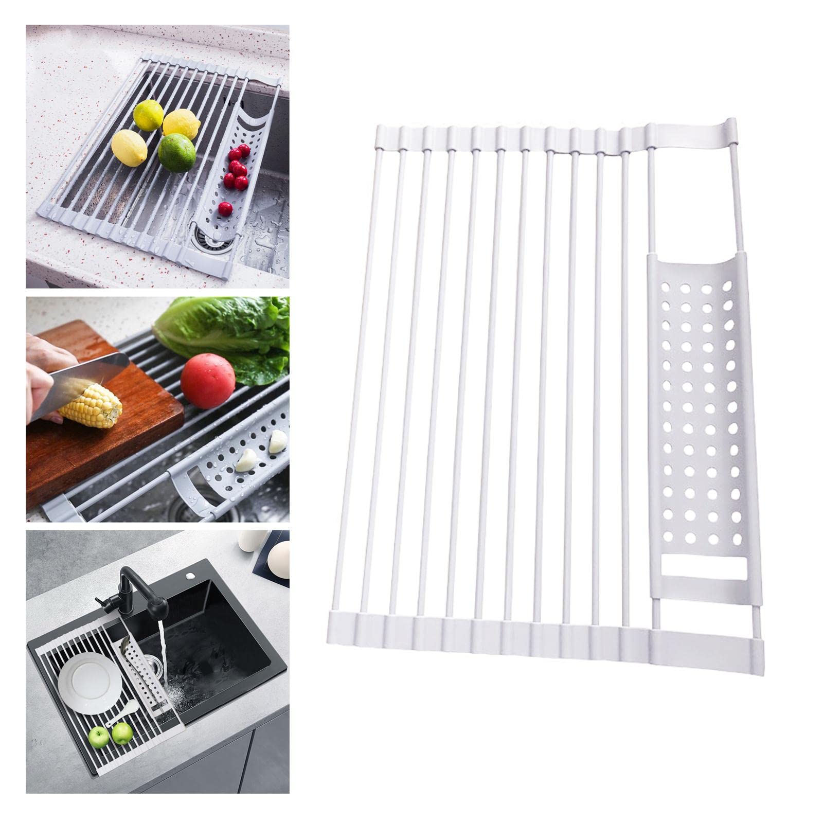 kowaku Escurridor de Platos Enrollable Plegable, escurridor de Platos portátil para Vasos, Utensilios, Gris Blanco S