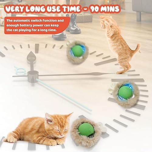 Miniatura 6 de Pelota interactiva de juguete para gatos, bola de gato autorodante de 360 con luz LED, juguete móvil activado por movimiento automático recargable
