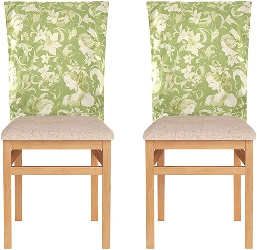 Juego de 2 fundas para sillas de sala de estar, fundas suaves para sillas de comedor, 2 sillas, decoración de muñeca de flores verdes