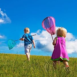 Skrtuan Telescopic Butterfly Fishing Net - 34 Extendable Kids Insect Catcher with Anti-Slip Grip, Outdoor Bug Catching Tools for Toddlers (6 Pack)