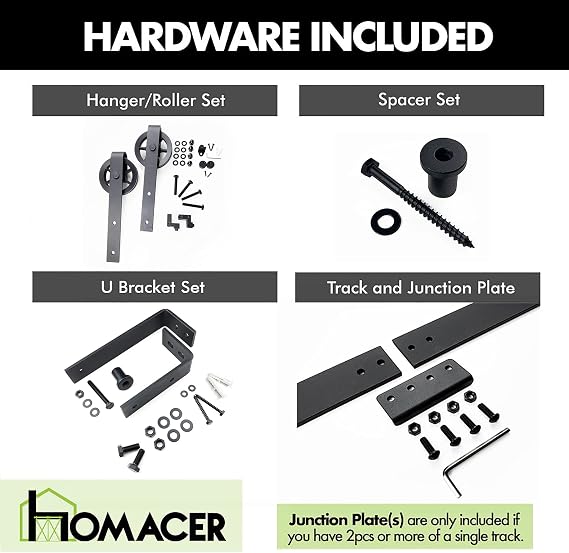 Homacer Black Rustic Double Track U-Shape Bypass Sliding Barn Door Hardware Kit, for Two/Double Doors, 4ft Long Flat Track, Spoke WheelDesign Roller