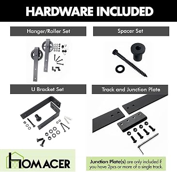 Homacer Black Rustic Double Track U-Shape Bypass Sliding Barn Door Hardware Kit, for Two/Double Doors, 4ft Long Flat Track, Spoke WheelDesign Roller