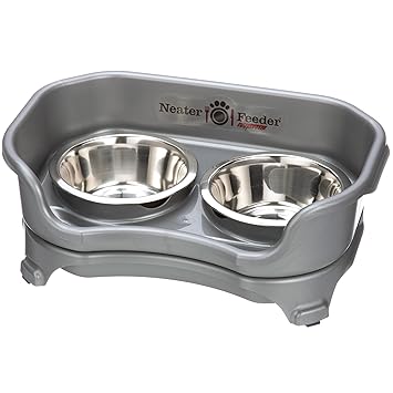 Neater Feeder Express (Small Dog, Gunmetal) - with Stainless Steel Dog Bowls and Mess Proof Pet Feeder