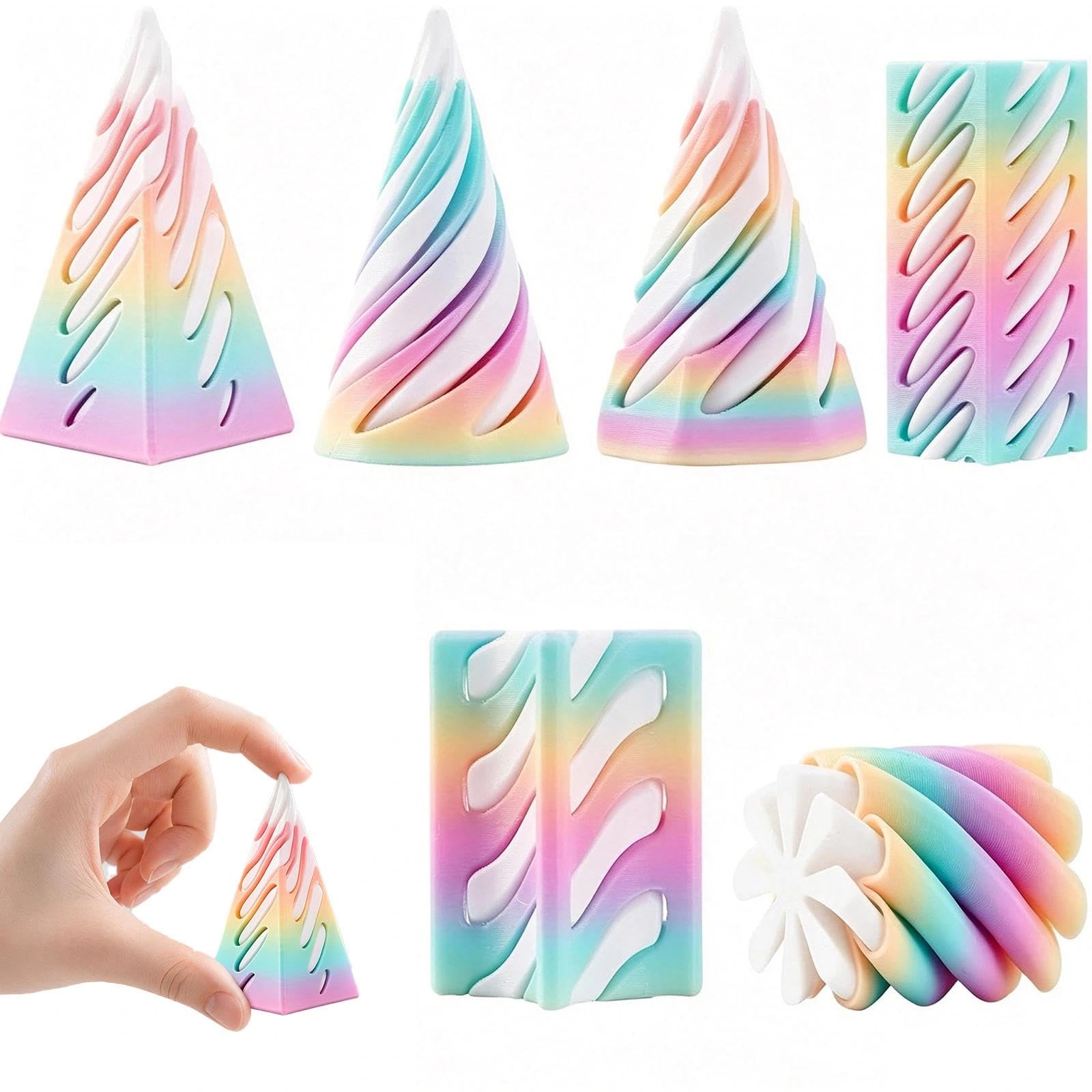 6PCS Spiral Cone Fidget Toys Set 3D Printed Fidget Toy Cone Stress Relief Toys，Mini Stress Relief Decorations Toy for Kids Adult Gift，for Adults & Kids Sensory Fidgets for Anxiety Relief Focus