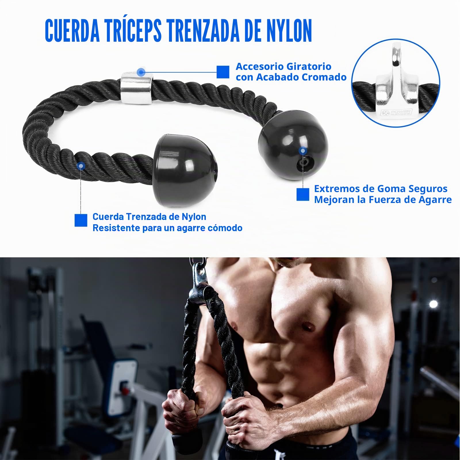 POWER GUIDANCE Accesorios para Barra Lateral tríceps Tirador de Cable Accesorios para máquina Pesas Accesorios para máquina de Cable para el Gimnasio casa (V Handle+Triceps Rope+V-Shaped Bar)
