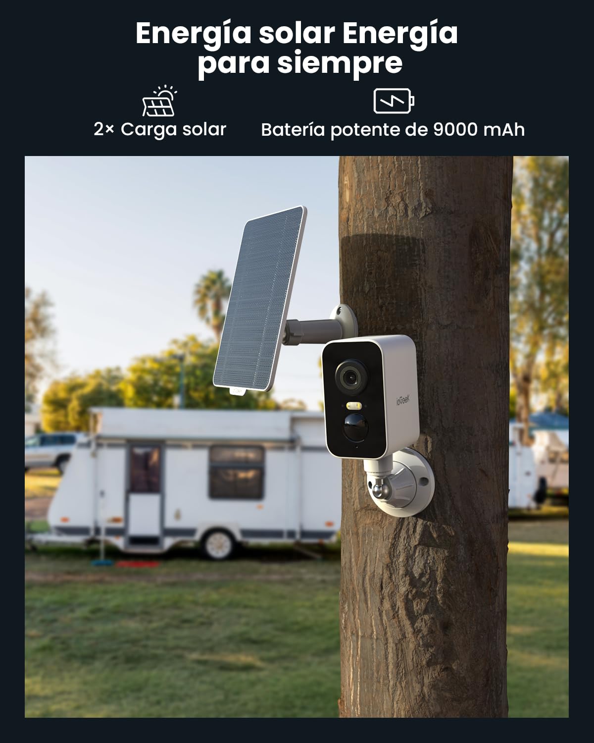 ieGeek 4G Magnética Camara Vigilancia Sim Exterior Solar, Sin WiFi-2K, 300°Pan, Batería 10000mAh, Detección Humana PIR & Sensor Movimiento, Visión Color, IP66, con Tarjeta SIM -Ideal Camping