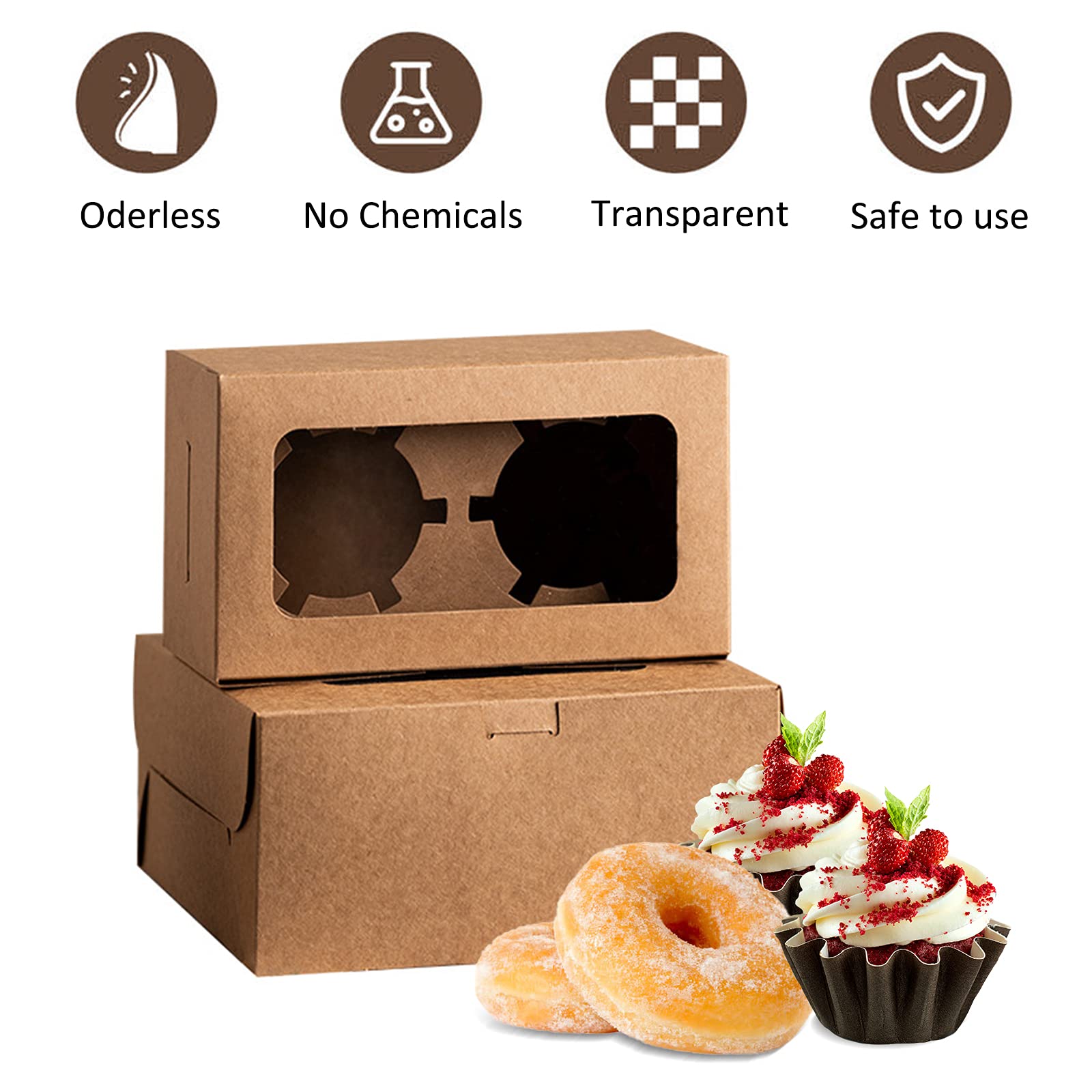Bakery Cupcake Boxes - Kraft Paper with Window -2 Bakery Cupcake Boxes - Kraft Paper with Window -2