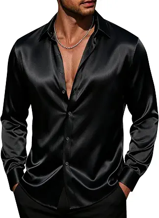 J.VER Men's Silk Satin Long Sleeve Dress Shirt