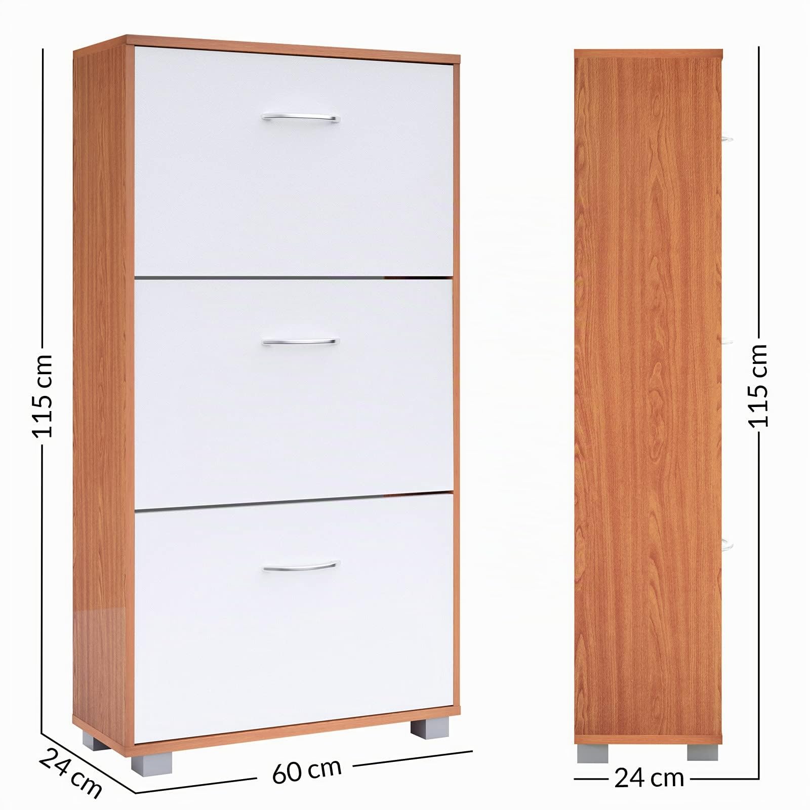 Casaria Scarpiera Mobile per Scarpe Legno Faggio 3 Scompartimenti 115x60x24 cm Scaffale Salvaspazio