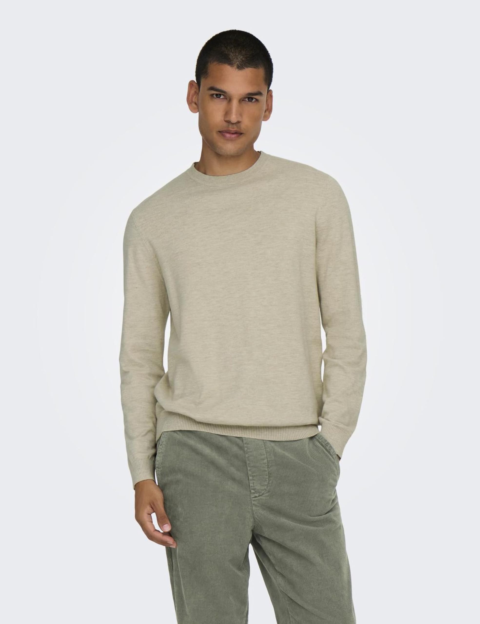 Only & Sons Sweter z dzianiny Mężczyźni Onsloui Reg 12 Mel Crew Knit