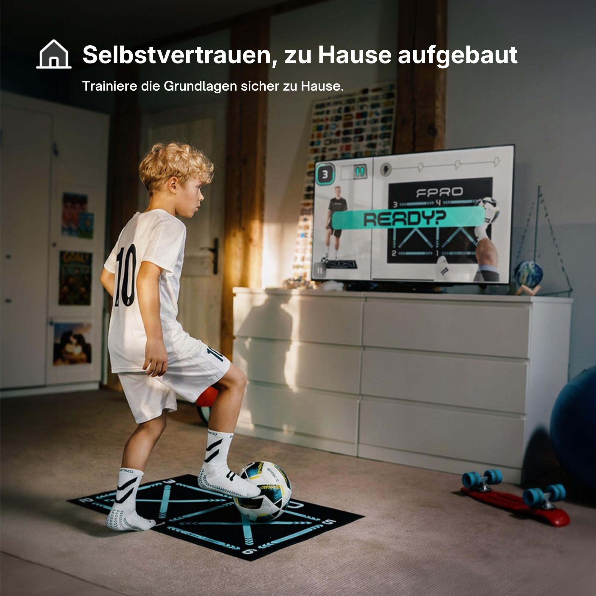 FPRO Fußball-Trainingsmatte – Professionelles Ballkontroll-Trainingssystem mit App – Verbessert Ballannahme, Dribbling & Koordination zu Hause