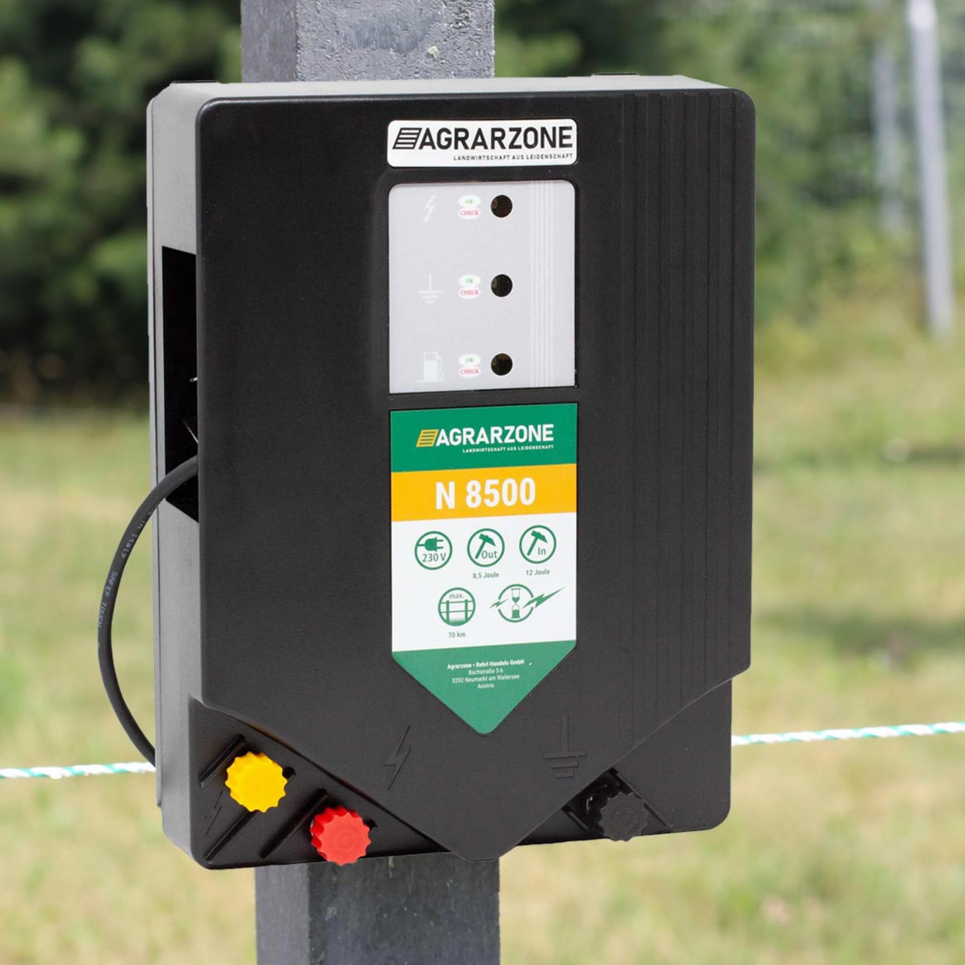 Agrarzone N8500 Weidezaungerät 230V, 12 Joule - Extra Starkes Elektrozaun Gerät 10.000V - LED-Kontrolle - Hohe Hütesicherheit für Pferde, Rinder, Schafzaun, Weidezaun