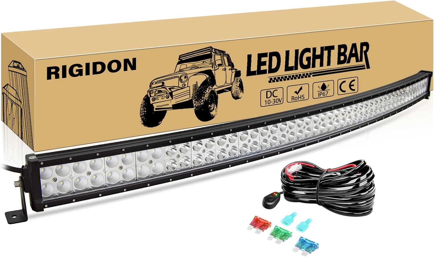RIGIDON 32 Inch 180W Curved Light Bar with Wire Harness, Double Row Flood Spot Combo 18000LM LED Light Bar Waterproof Driving Boat Road LED Work Light for ATV UTV Truck