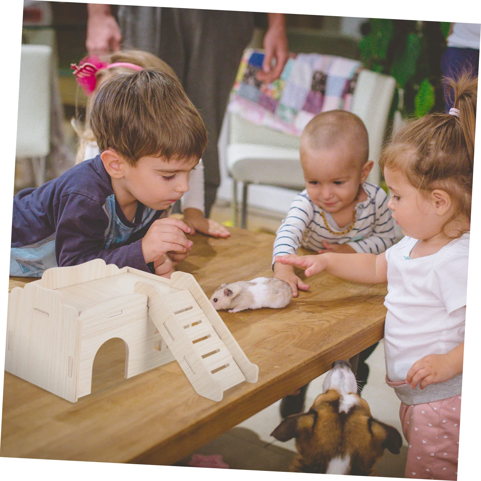 VANZACK Wooden Hamster Hideout Animal Cage with Ladder for Hamster Playtime Natural Design for Healthy Growth Fun Hideaway