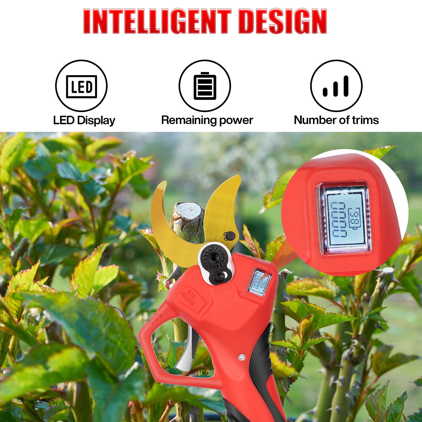 Forbice Potatura a Batteria 50mm: Cesoie Potatura Elettriche Professionali Con 2 21V/2000 mAh Batteria - Forbice Elettrica per Potatura con LCD Display per Jardinage, Olives